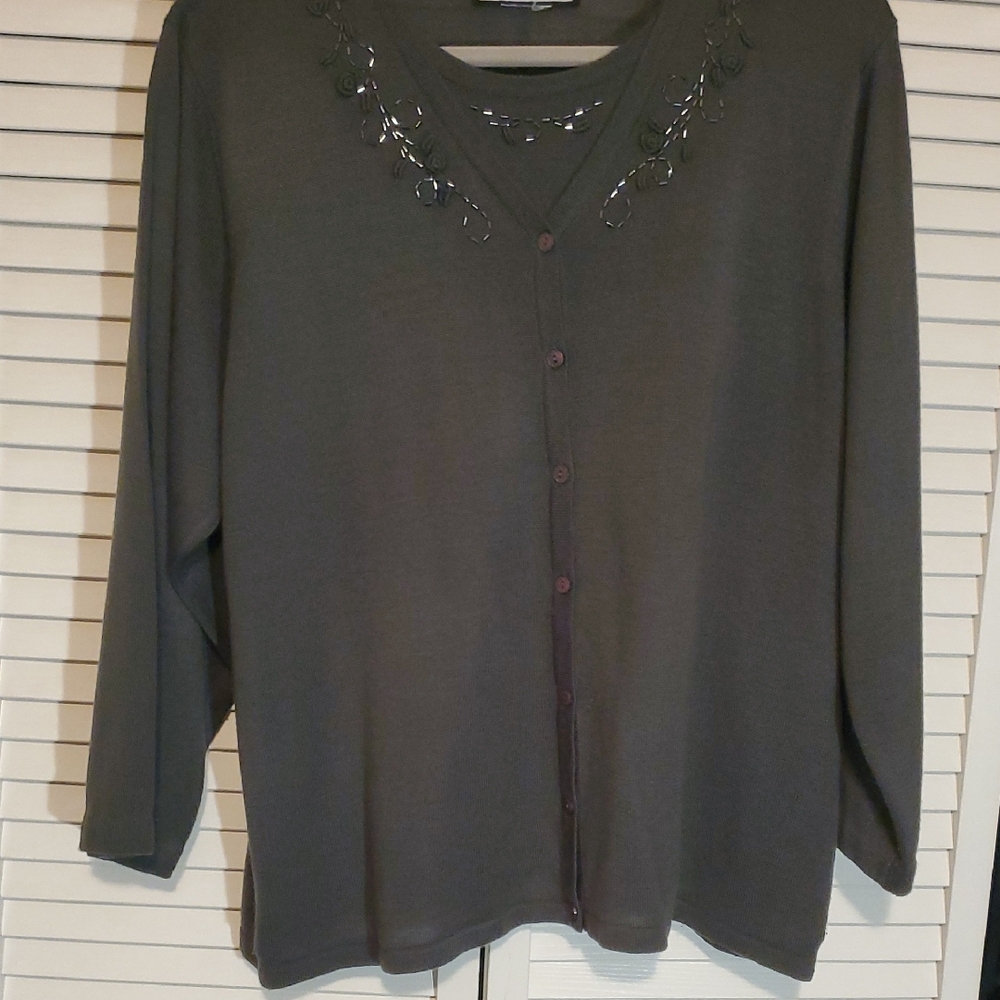 Embroidered Button-Up Cardigan